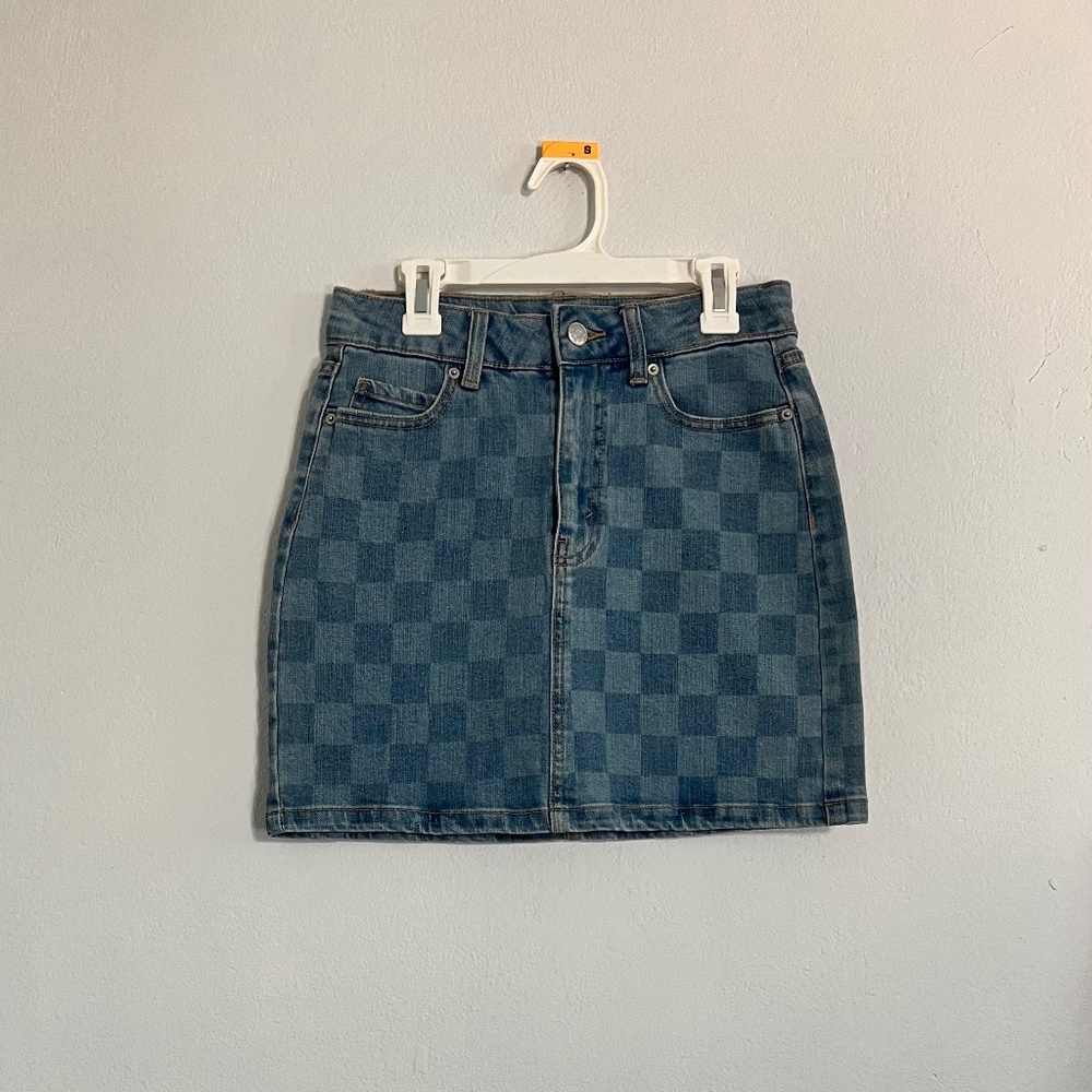 Checkered denim mini skirt- NWOT
